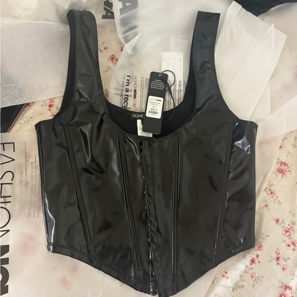 Fashion Nova Shiny Black Corset Top